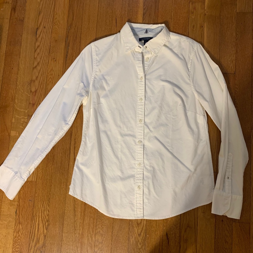 Lands' End Embroidered Anchor Oxford Shirt Size 8